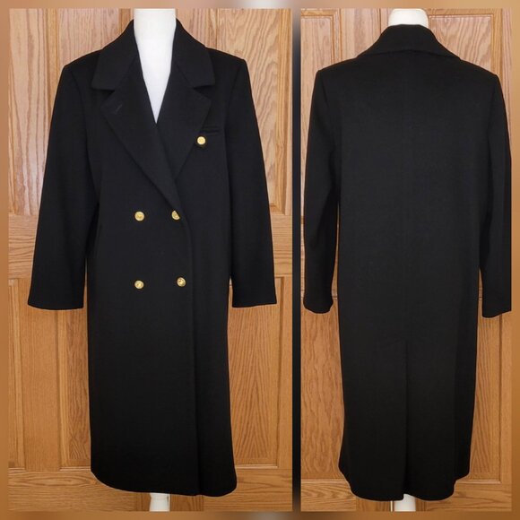 Vintage Forecaster of Boston 100% Wool Black Double Breasted Long Classic Coat - Picture 2 of 15